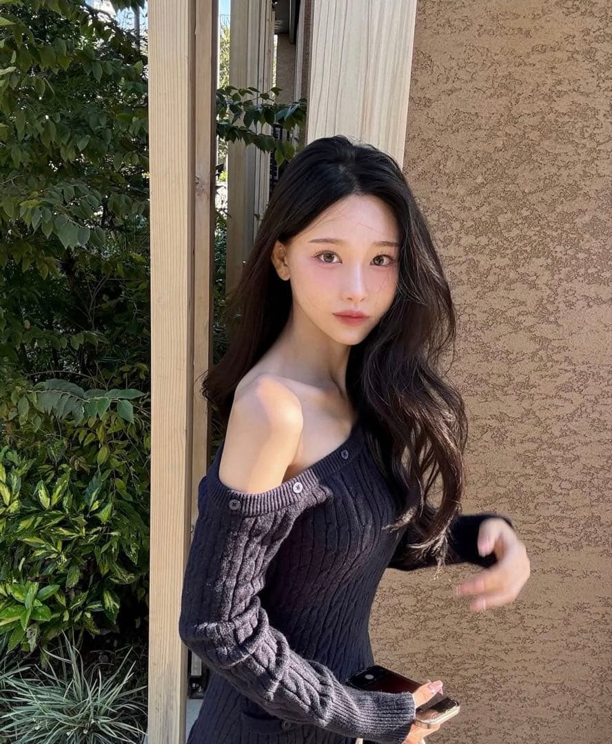 ワンピース yilon ONE SHOULDER CABLE KNITOP NAVY