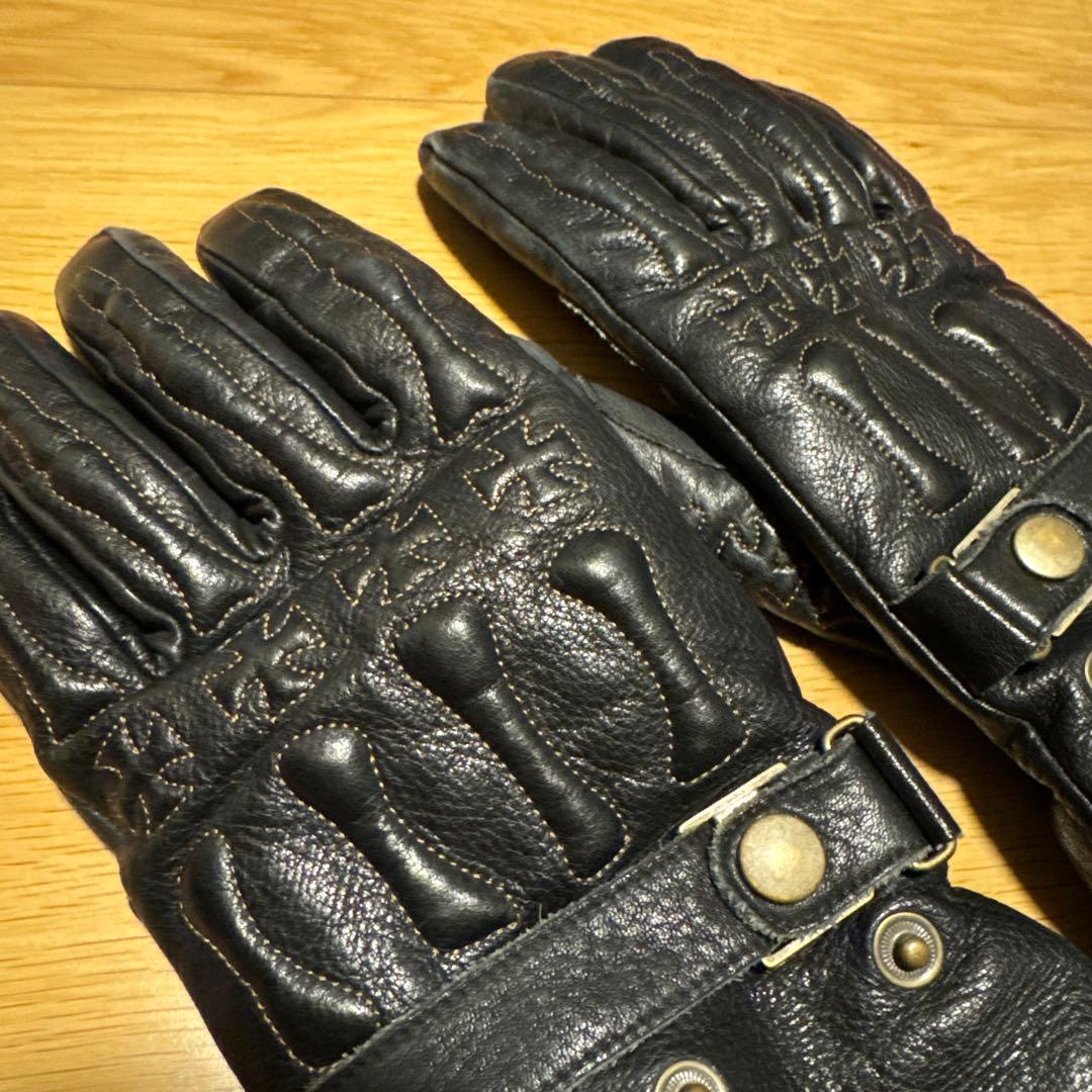 【スカルフライト★ガントレットグローブ黒M】ミトン付き寒冷地仕様　バイクグローブ