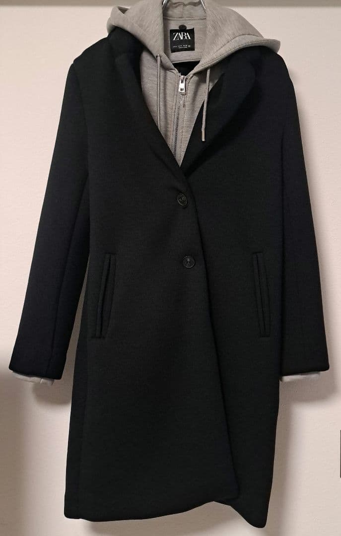 Zaraデタッチャブルフード コントラストコートS