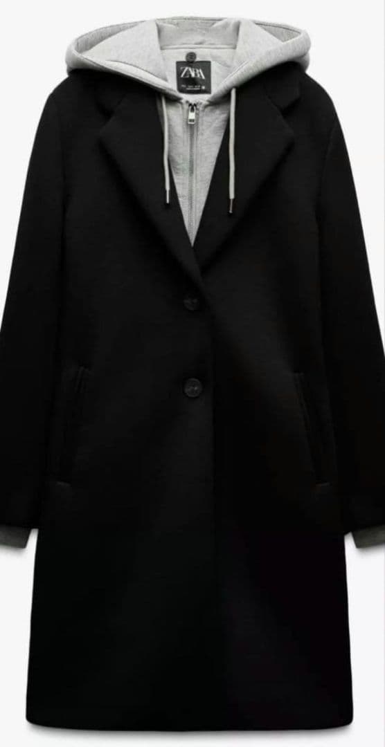 Zaraデタッチャブルフード コントラストコートS