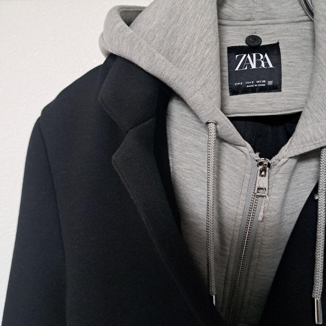 Zaraデタッチャブルフード コントラストコートS