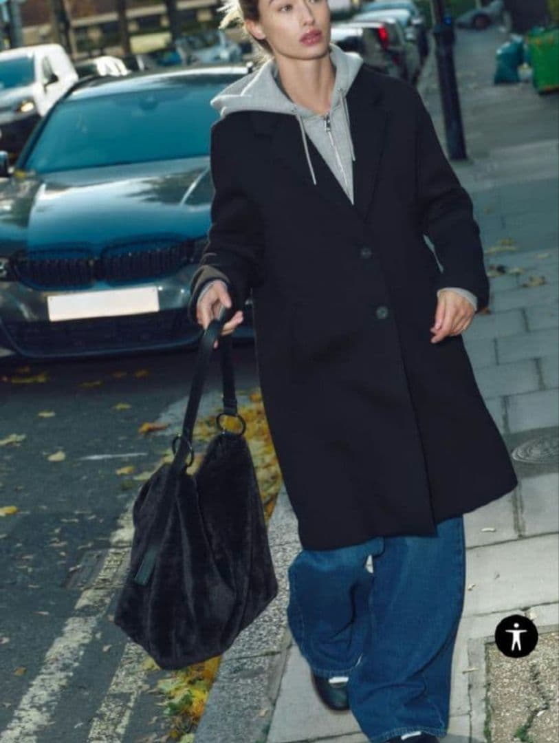 Zaraデタッチャブルフード コントラストコートS