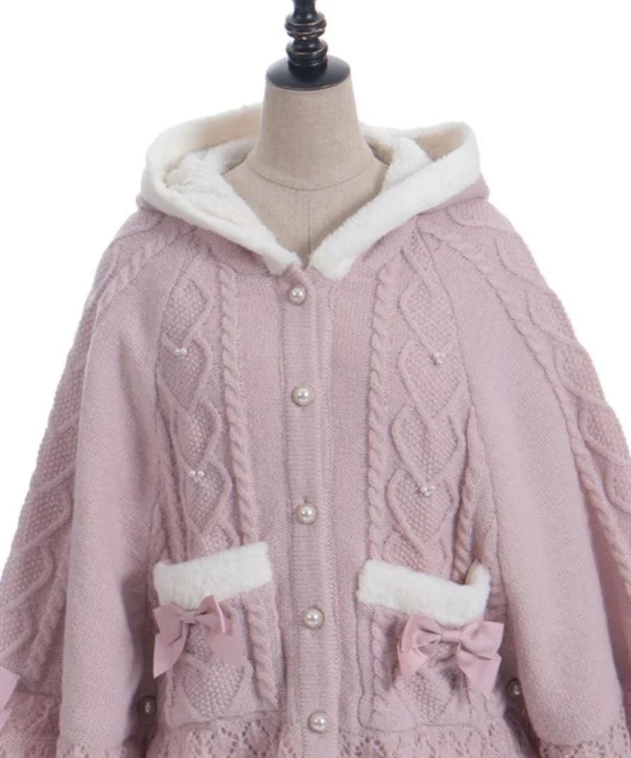 新品★アクシーズファム★ハート編柄裏ボアニットケープポンチョピンク★完売品