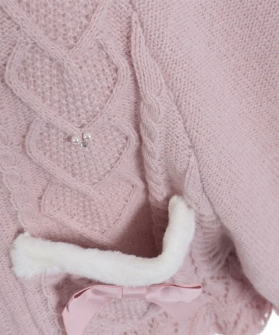 新品★アクシーズファム★ハート編柄裏ボアニットケープポンチョピンク★完売品