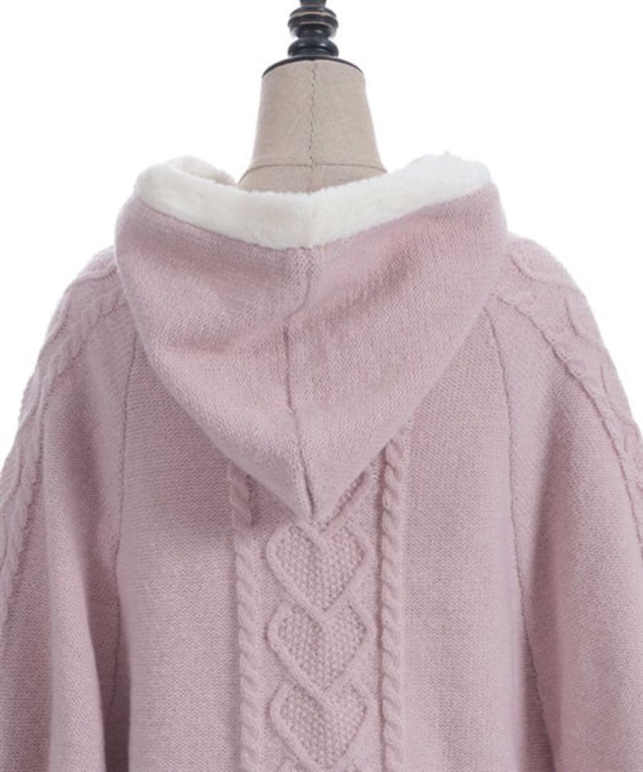 新品★アクシーズファム★ハート編柄裏ボアニットケープポンチョピンク★完売品