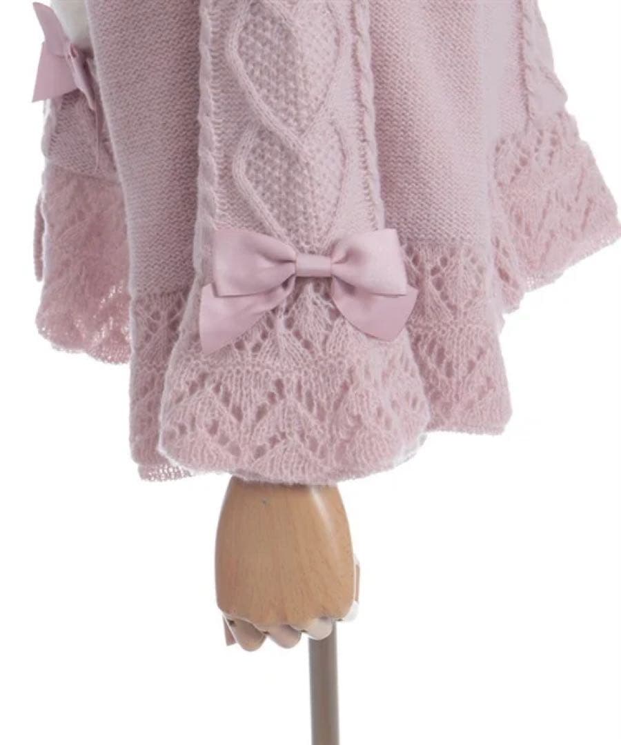 新品★アクシーズファム★ハート編柄裏ボアニットケープポンチョピンク★完売品