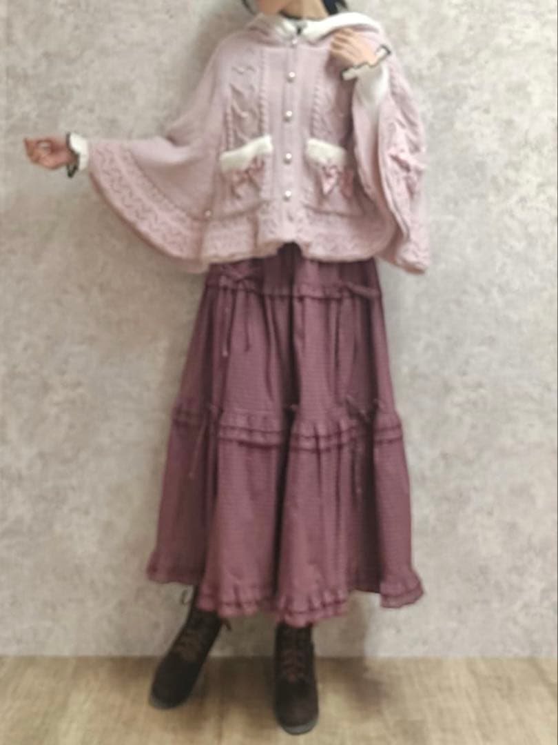 新品★アクシーズファム★ハート編柄裏ボアニットケープポンチョピンク★完売品