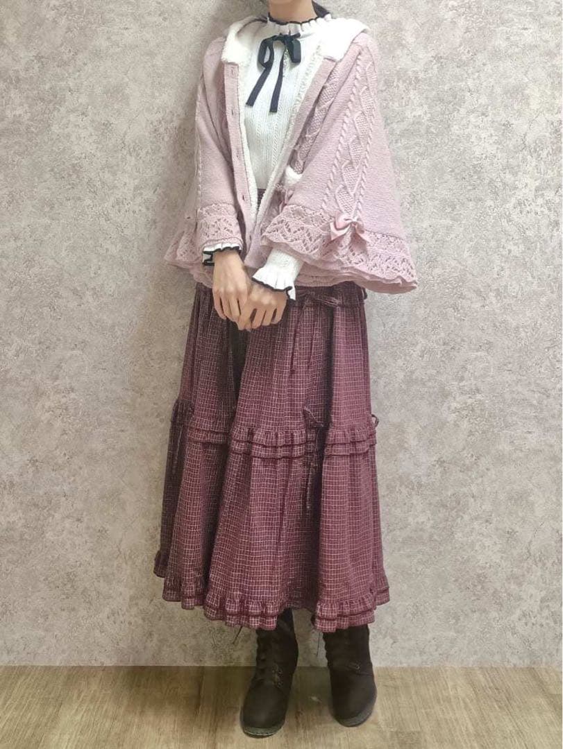 新品★アクシーズファム★ハート編柄裏ボアニットケープポンチョピンク★完売品