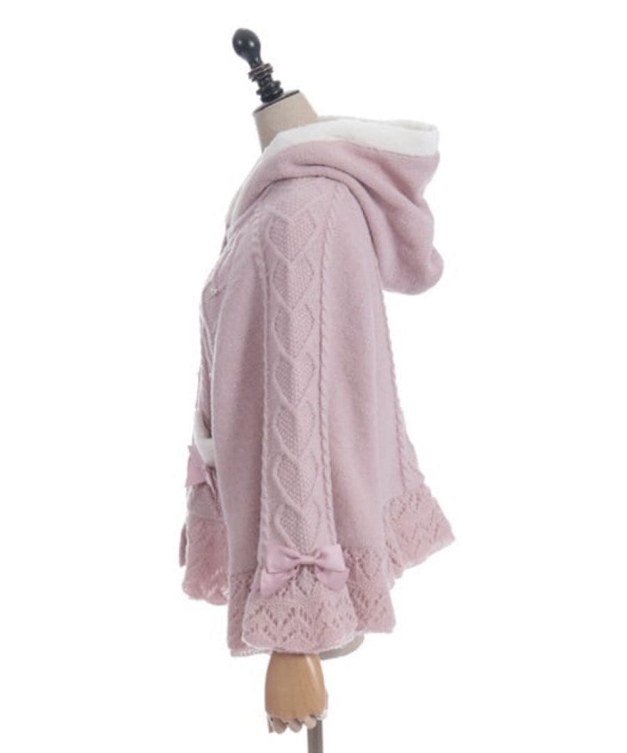 新品★アクシーズファム★ハート編柄裏ボアニットケープポンチョピンク★完売品