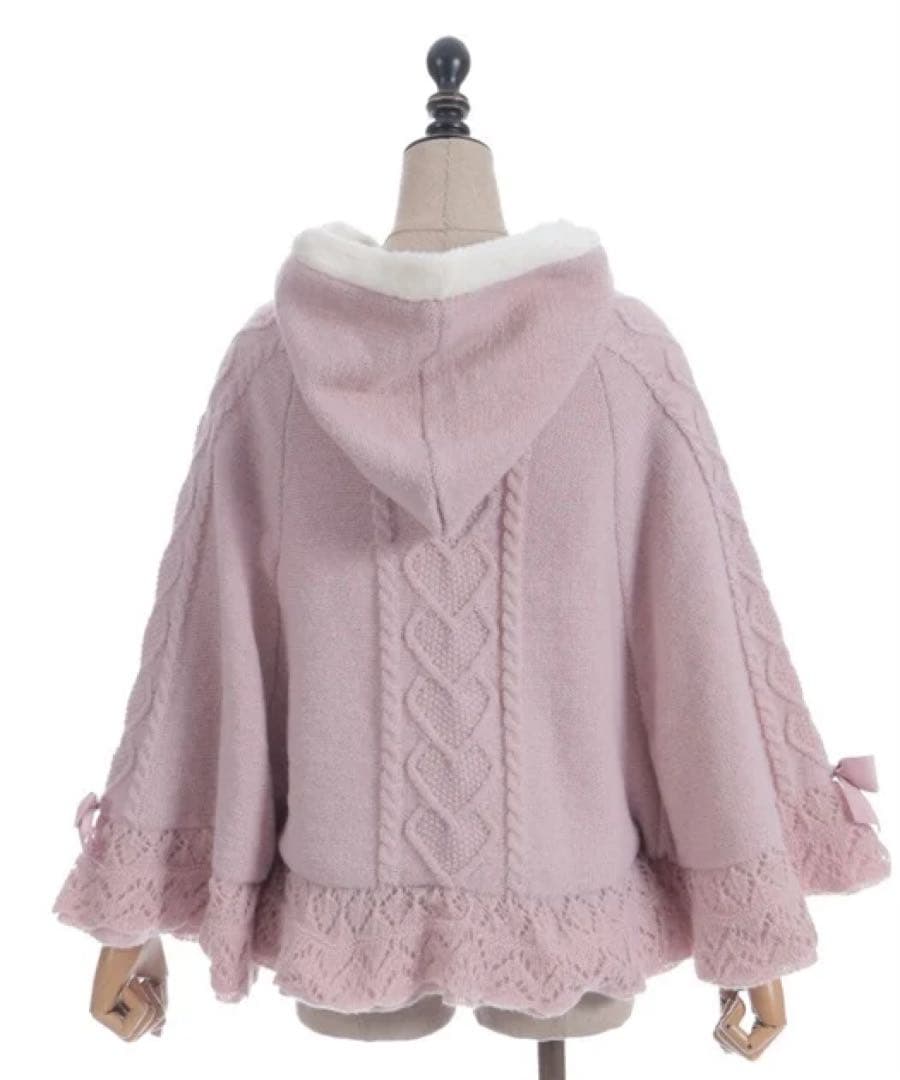 新品★アクシーズファム★ハート編柄裏ボアニットケープポンチョピンク★完売品