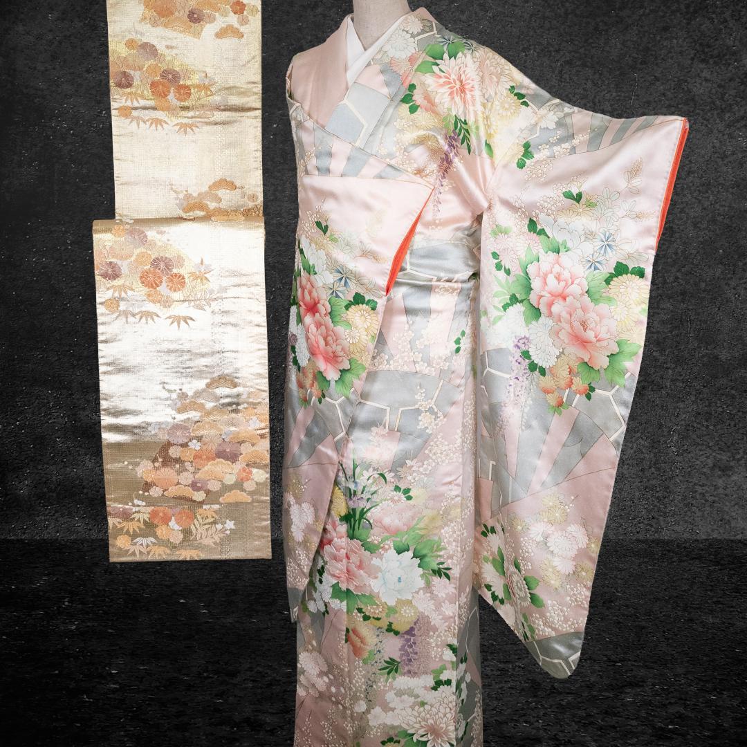 ルーピー R7SK1311 振袖+帯 2点セット 豪華な花々 六通柄