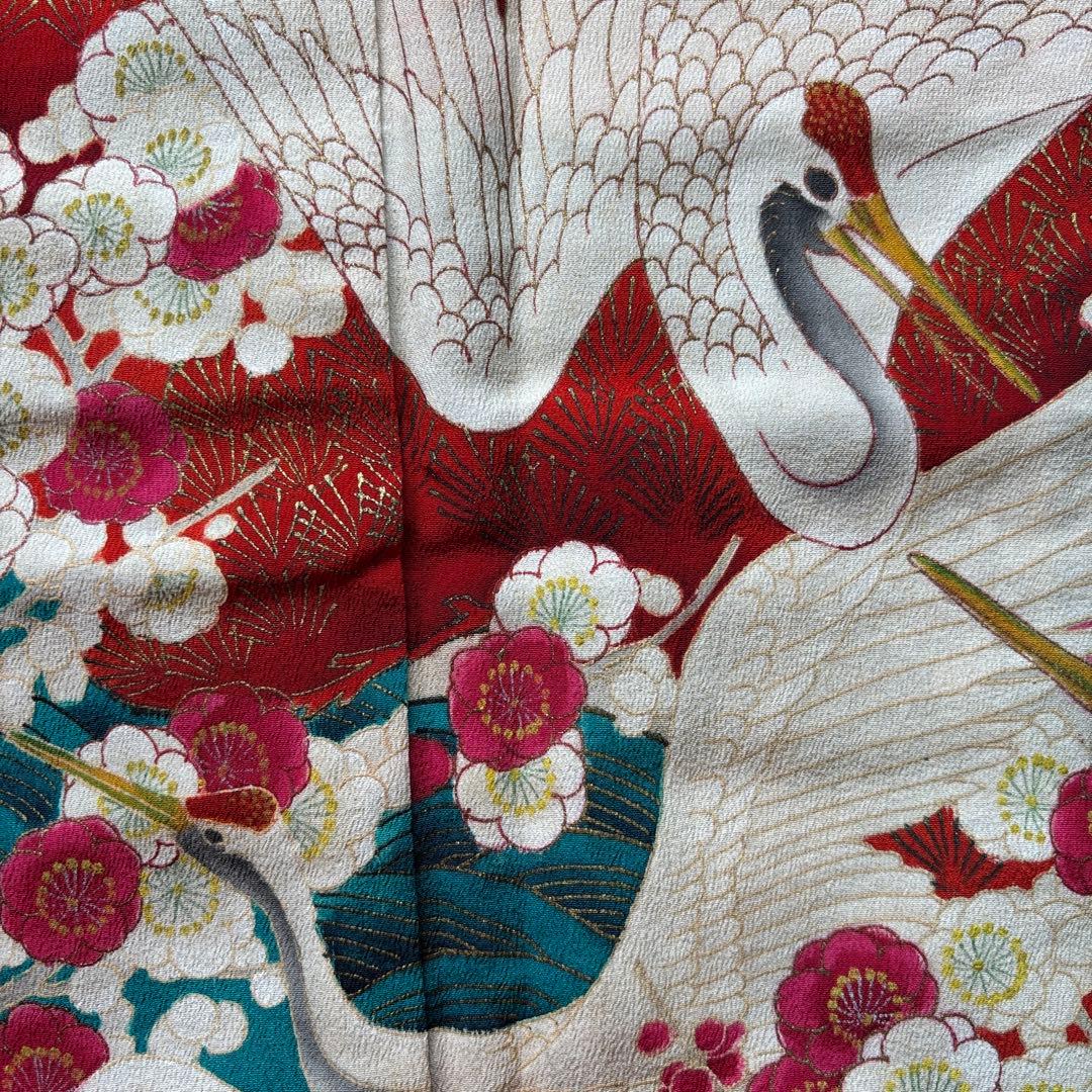 美品振袖 鶴と梅と松　青海波アンティーク正絹