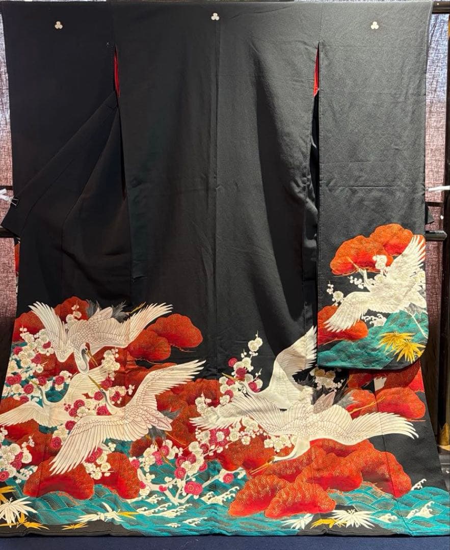 美品振袖 鶴と梅と松　青海波アンティーク正絹