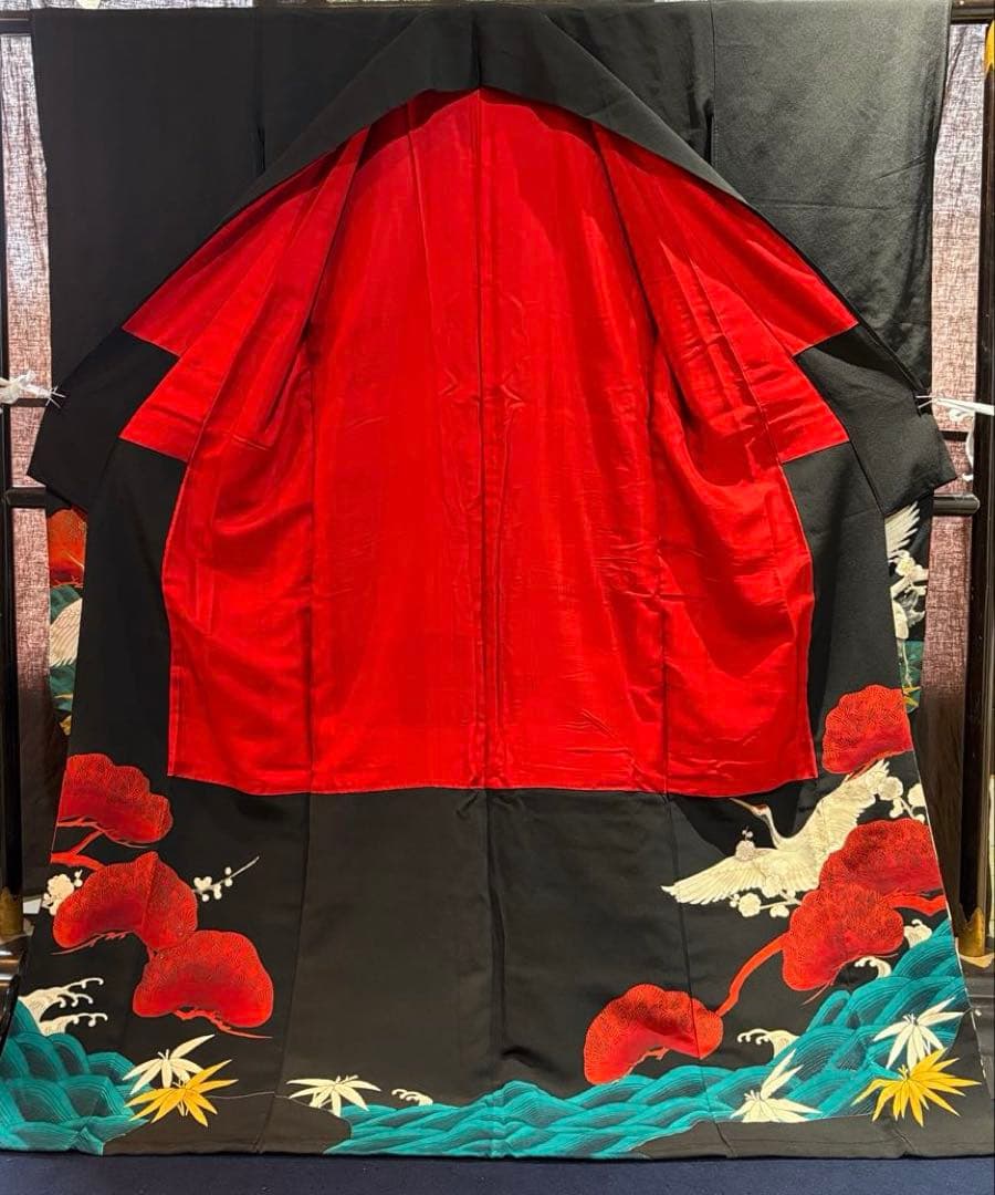 美品振袖 鶴と梅と松　青海波アンティーク正絹