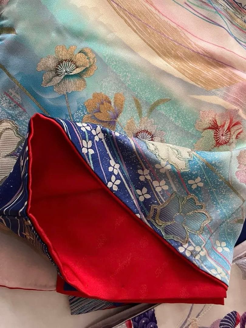 あきこ ☆ 振袖 青 3点セット 着付け練習に♪ 秋山庄太郎 落款あり