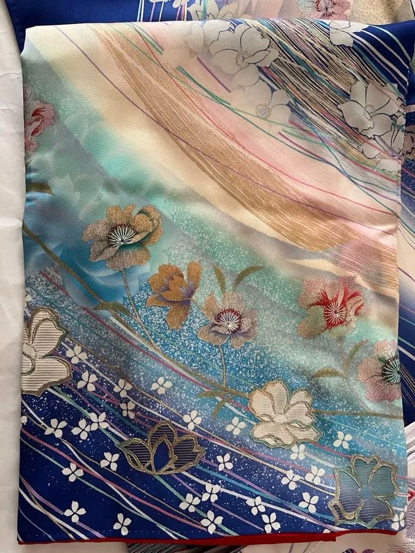 あきこ ☆ 振袖 青 3点セット 着付け練習に♪ 秋山庄太郎 落款あり