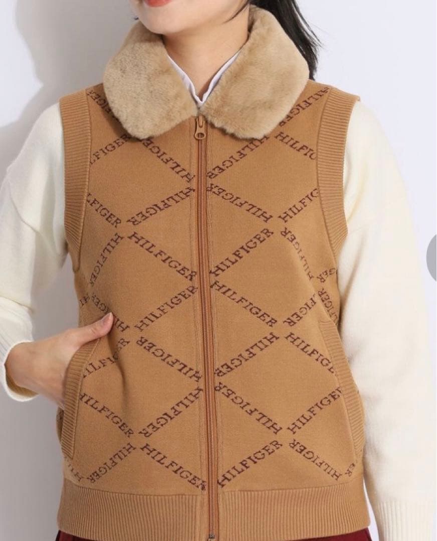 トミー ヒルフィガー ゴルフ2WAYネックモノグラムジャカードニットベスト