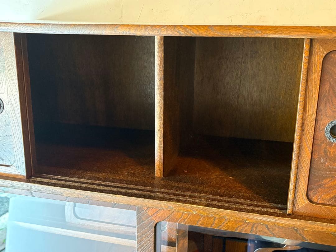 茶棚 木製ガラス扉付きタンス 水屋　飾り棚　違棚　アンティーク　レトロ