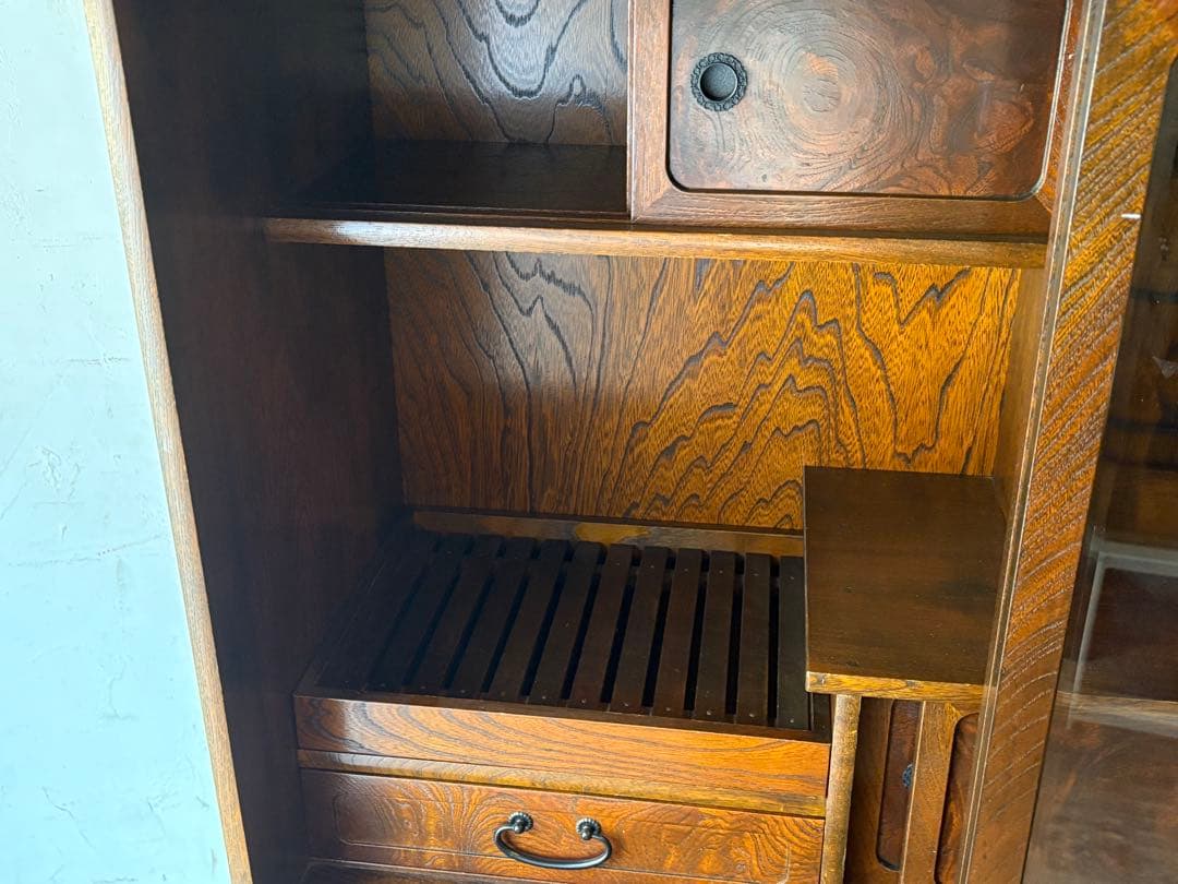 茶棚 木製ガラス扉付きタンス 水屋　飾り棚　違棚　アンティーク　レトロ