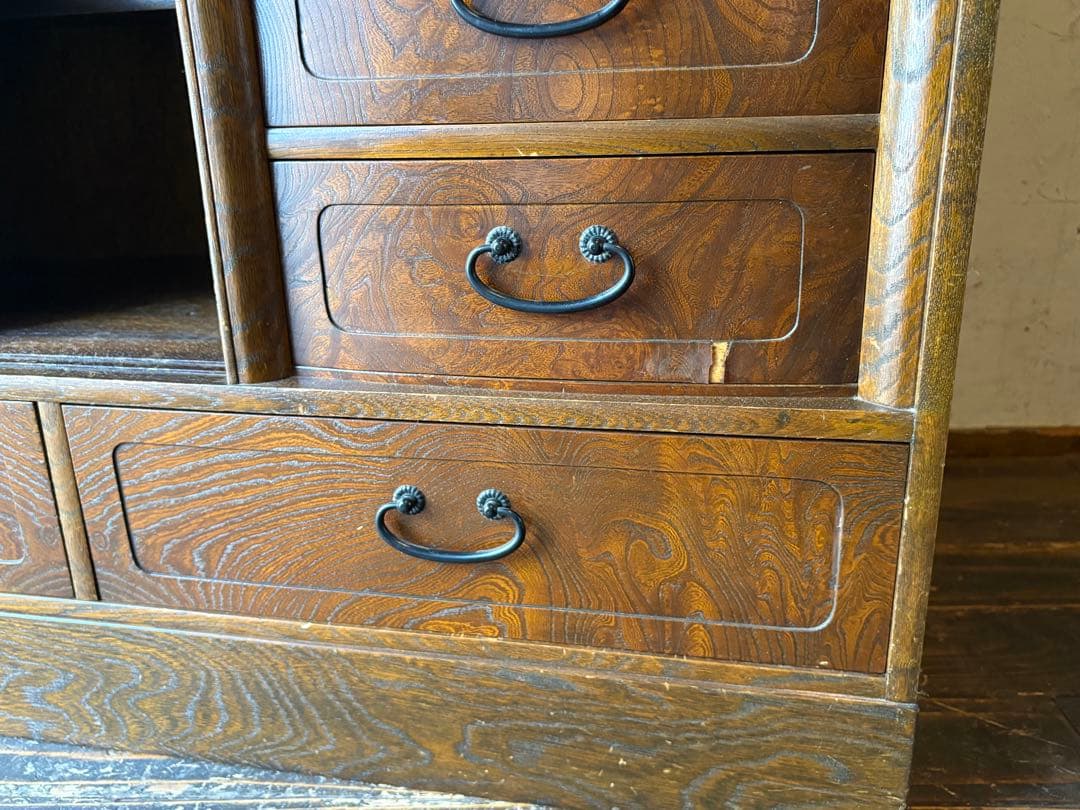 茶棚 木製ガラス扉付きタンス 水屋　飾り棚　違棚　アンティーク　レトロ