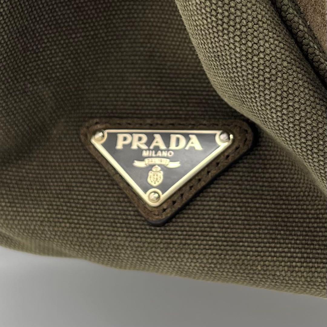PRADAプラダ カナパ トートバッグ フリンジ スタッズ カーキ ゴールド金具