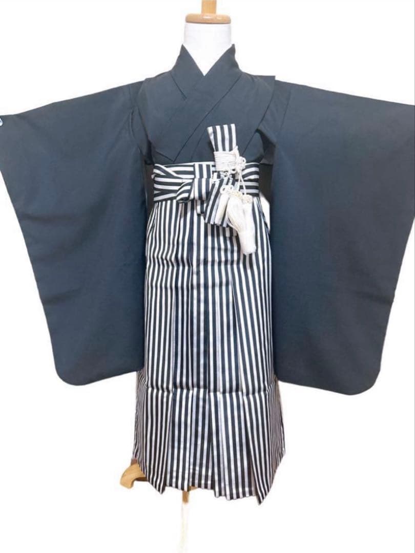 美品！黒系　縦縞袴　七五三　5歳　男の子　セット一式　　鷹　松　城