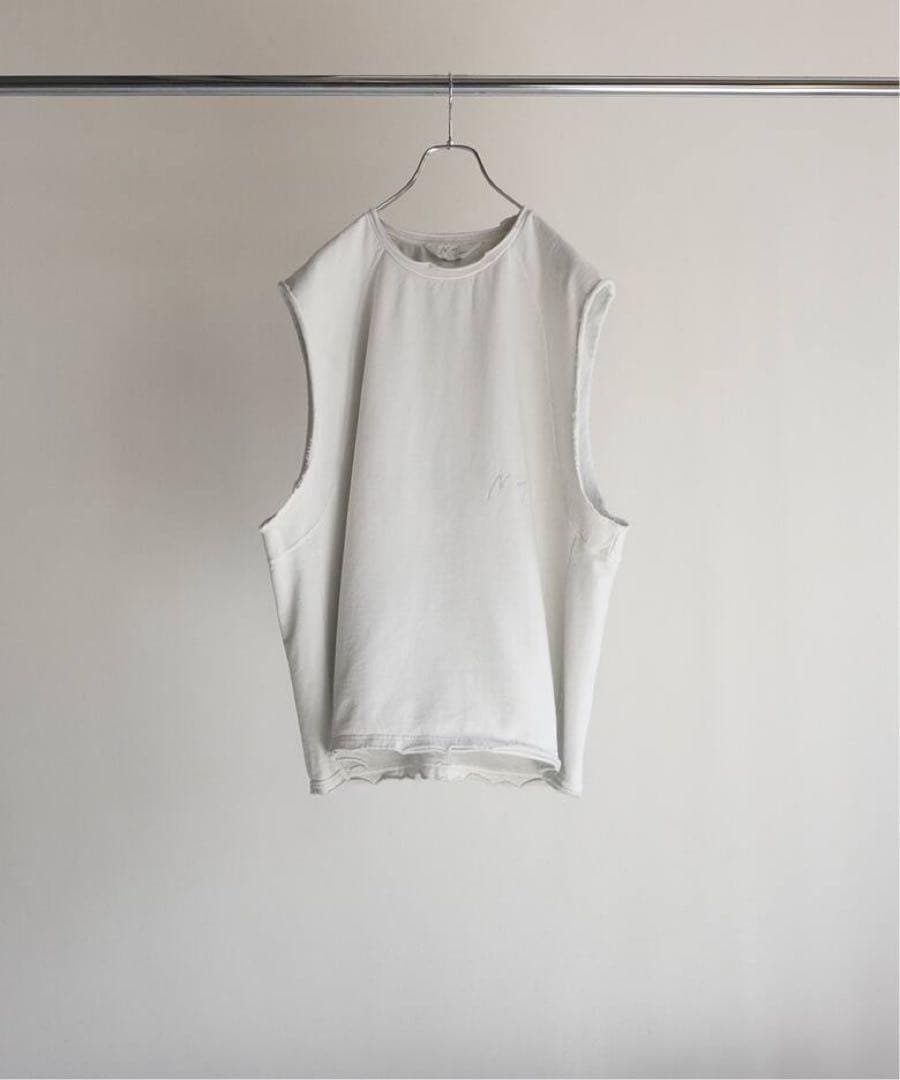 トップス ANCELLM SLEEVELESS AGING T-SHIRT/WHITE