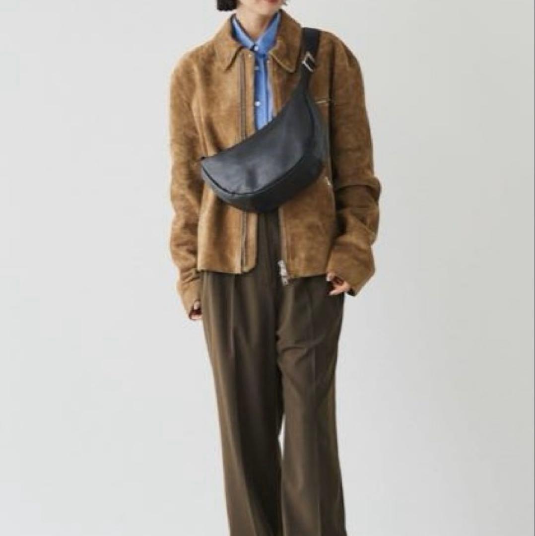 新品 ラシット ソフトレザー ラウンド ショルダーバッグ 黒 ハーフムーン