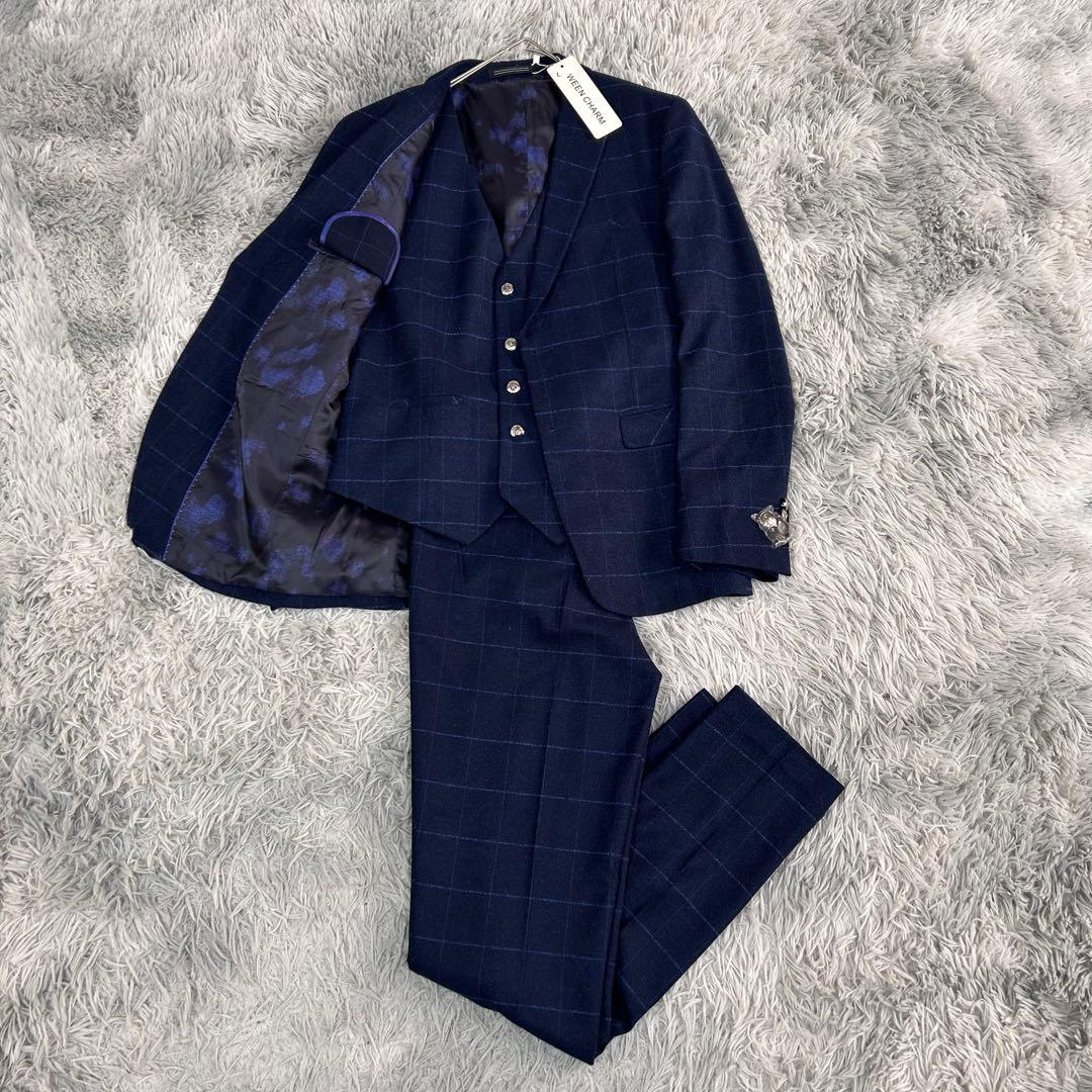 m6392【新品 WEEN CHARM】3ピース スーツ上下 濃紺 180cm