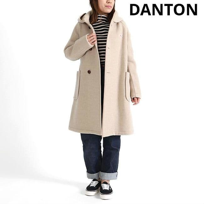 ダントン　新品タグ付き　ウール　フーデットコート　ゆったり　ベージュ　M～L相当