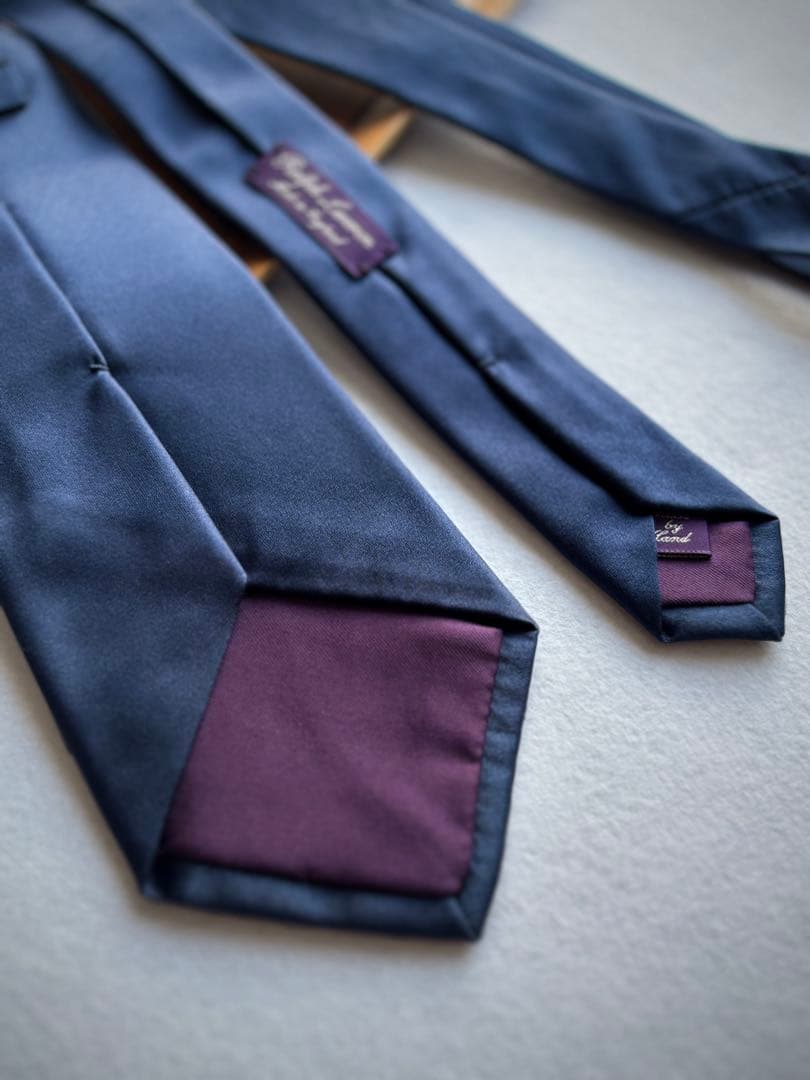 〔超美品〕パープルレーベル ラルフローレン ネクタイ ネイビー ソリッドタイ