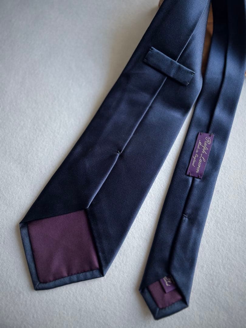 〔超美品〕パープルレーベル ラルフローレン ネクタイ ネイビー ソリッドタイ