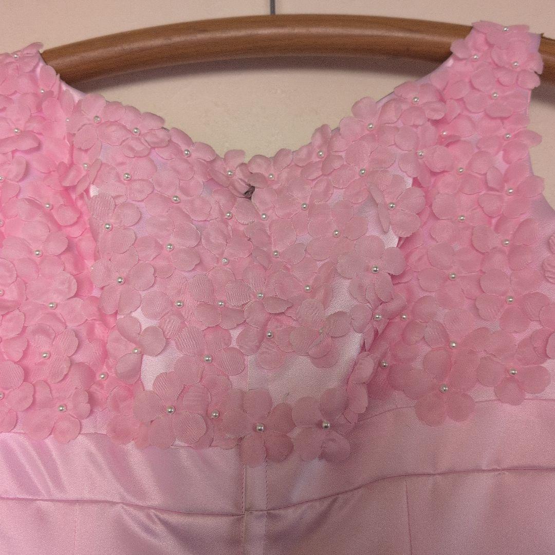 【上質サテン】ピンク カラードレス 花柄トップス お色直しにも♪