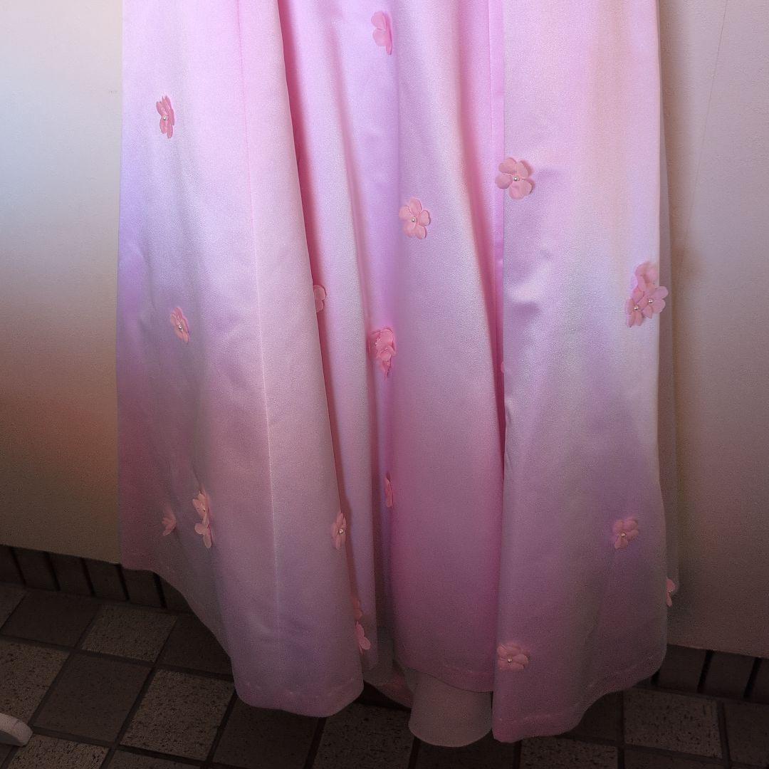 【上質サテン】ピンク カラードレス 花柄トップス お色直しにも♪