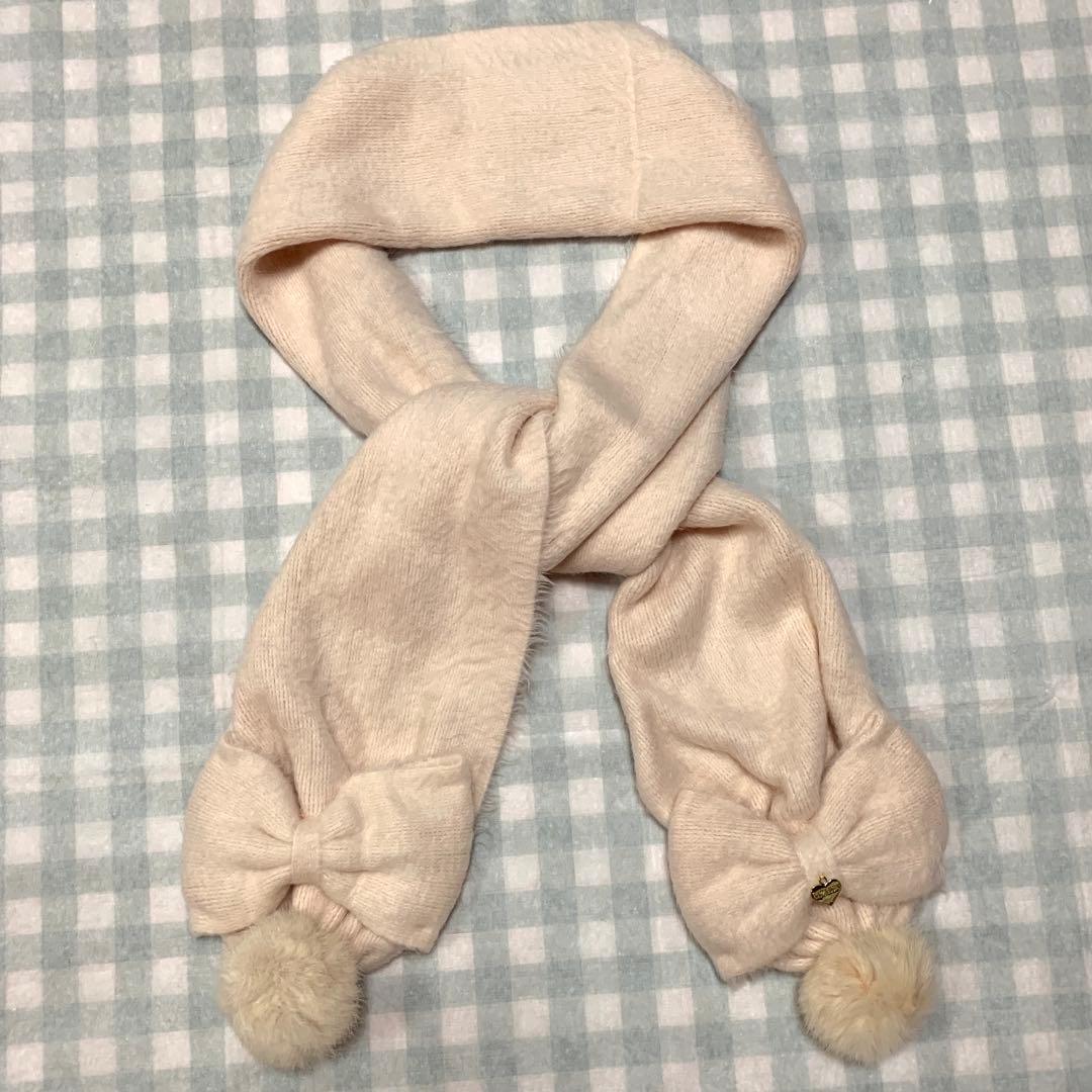 LIZLISA ポンポン リボン ピンク マフラー