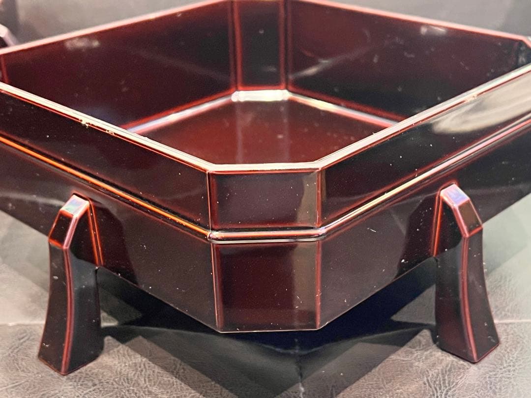 未使用品　真塗 神折敷 共箱 菓子器 茶道具 本漆塗 木製漆器 天然木 木工芸