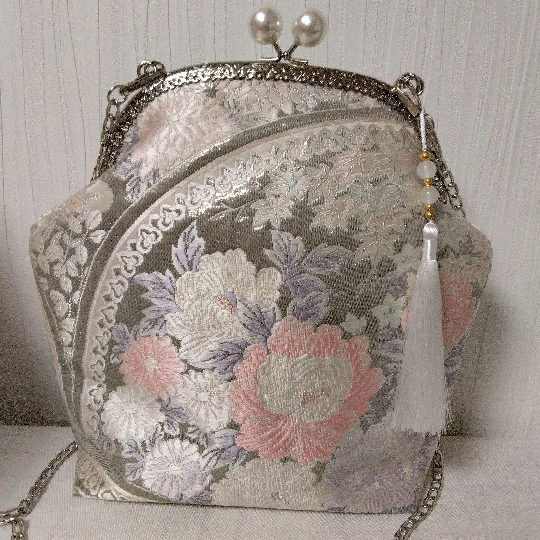 ハクちゃん様オーダー専用ページ　がま口バッグ(正絹袋帯リメイク)プラチナ箔