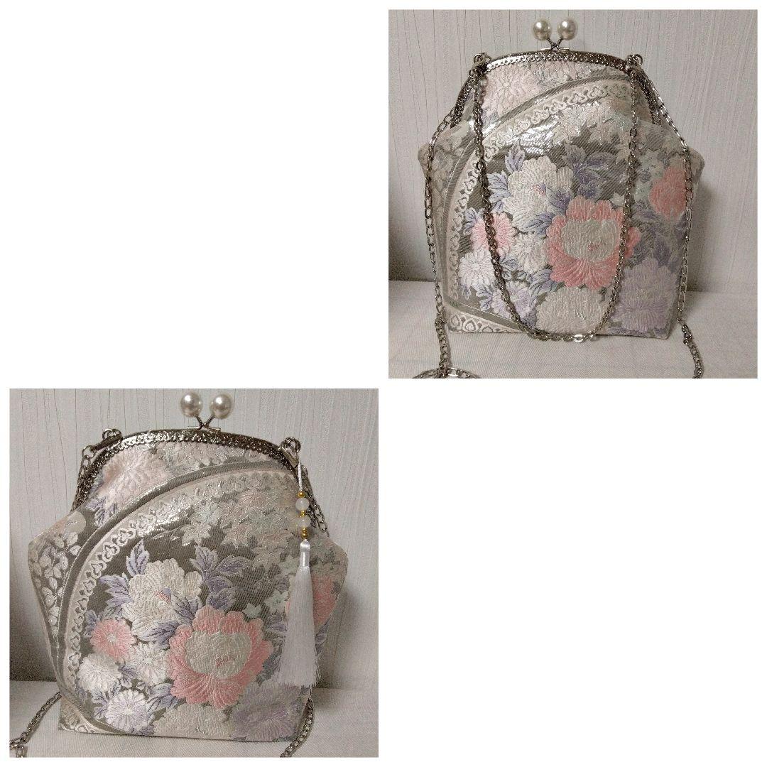 ハクちゃん様オーダー専用ページ　がま口バッグ(正絹袋帯リメイク)プラチナ箔