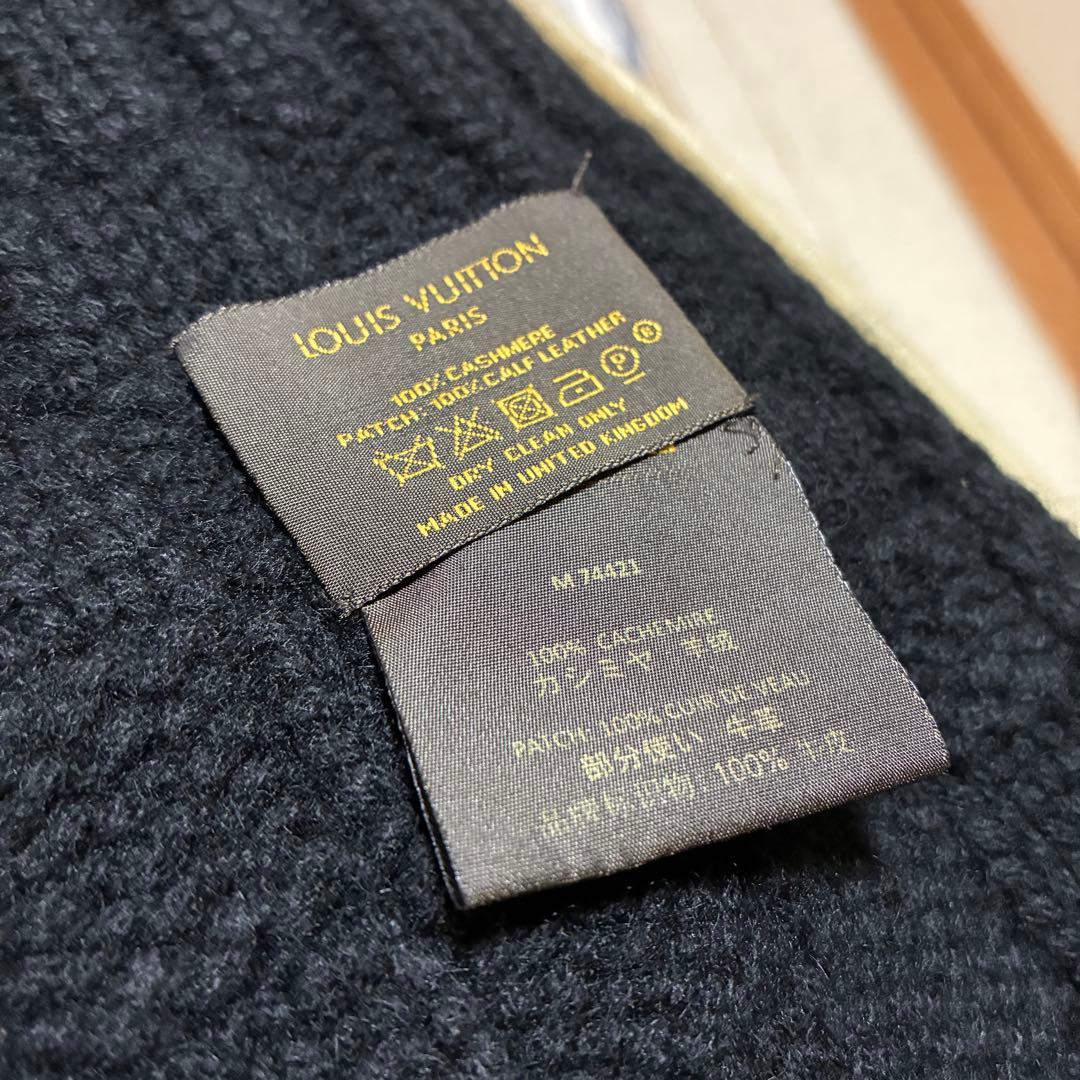 LOUIS VUITTON レザーロゴパッチ カシミヤマフラー ダミエ