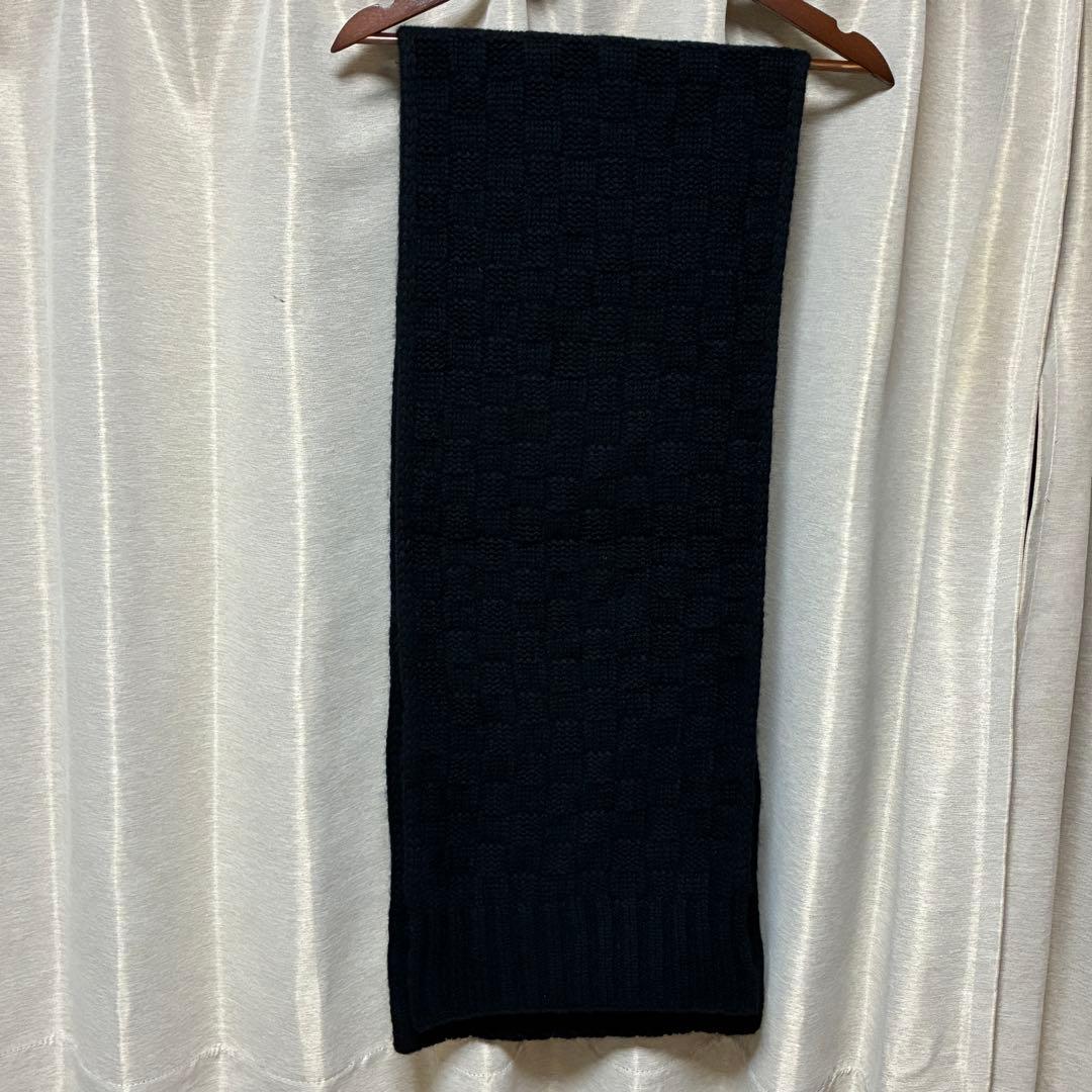 LOUIS VUITTON レザーロゴパッチ カシミヤマフラー ダミエ