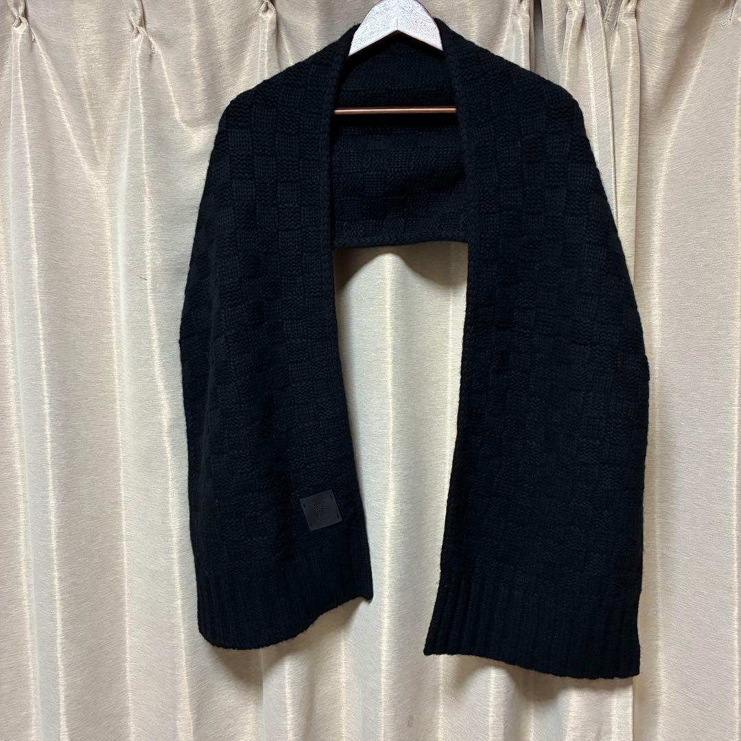 LOUIS VUITTON レザーロゴパッチ カシミヤマフラー ダミエ