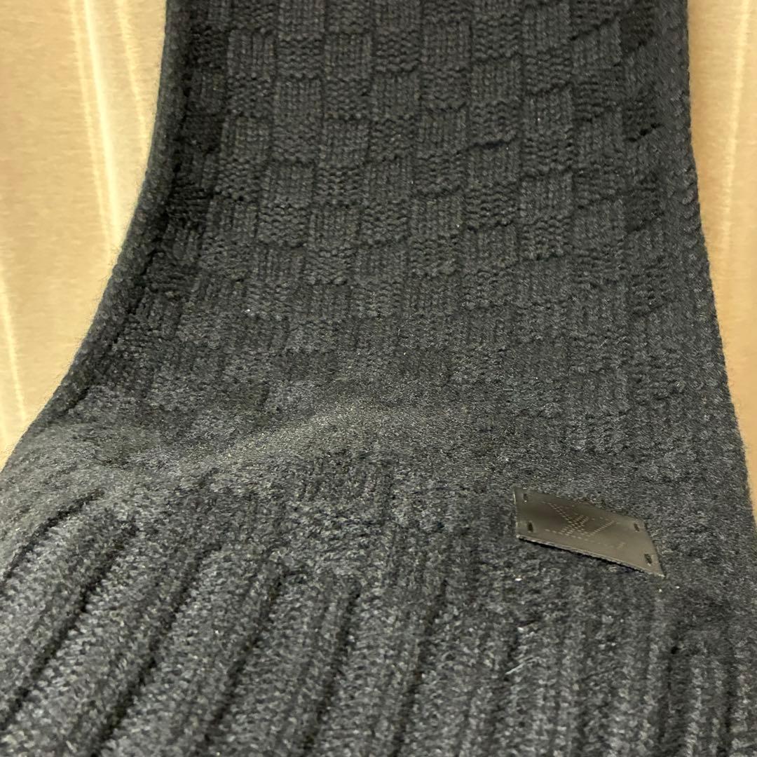 LOUIS VUITTON レザーロゴパッチ カシミヤマフラー ダミエ