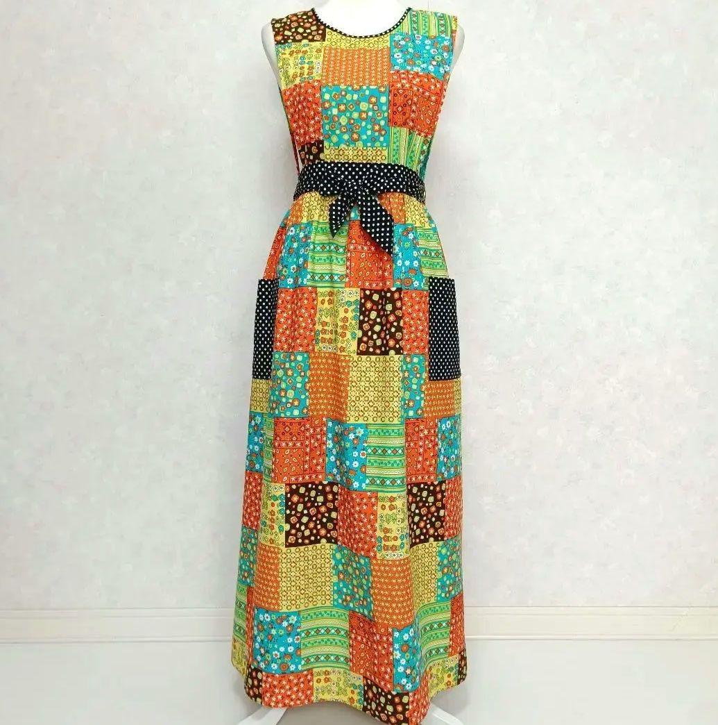 ヴィンテージ 70s パッチワーク柄 エプロンワンピース 日本製 ビンテージ