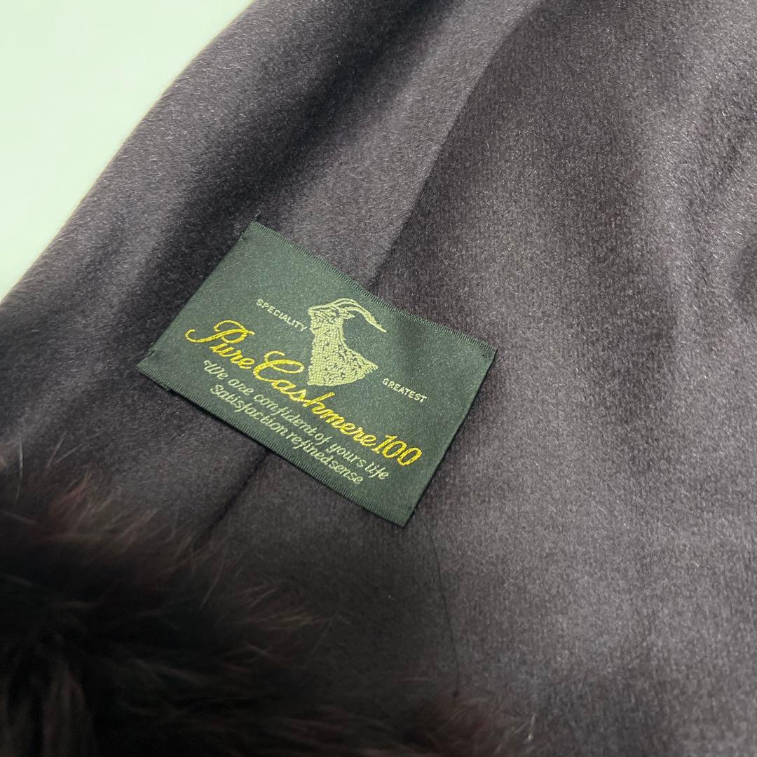 《美品》バルマン ポンチョ 羽織り カシミヤ100% フォックスファー パープル