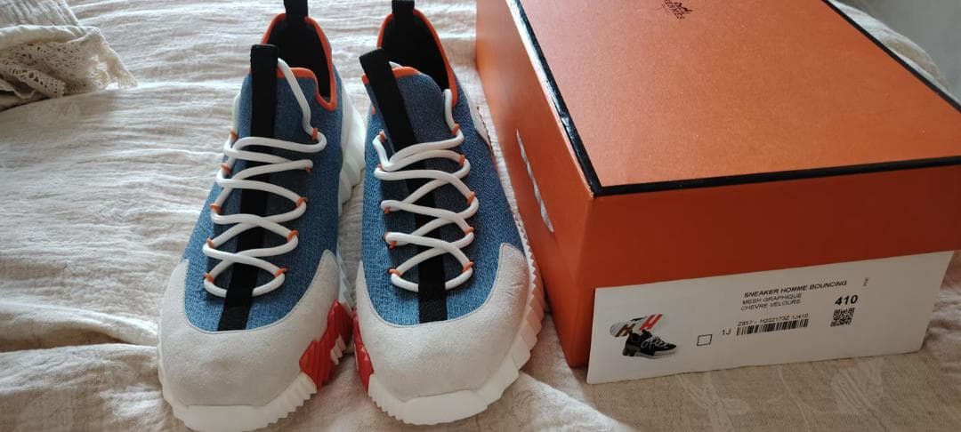 HERMES スポーツ シューズ(男性用) ハイカット 青/オレンジ