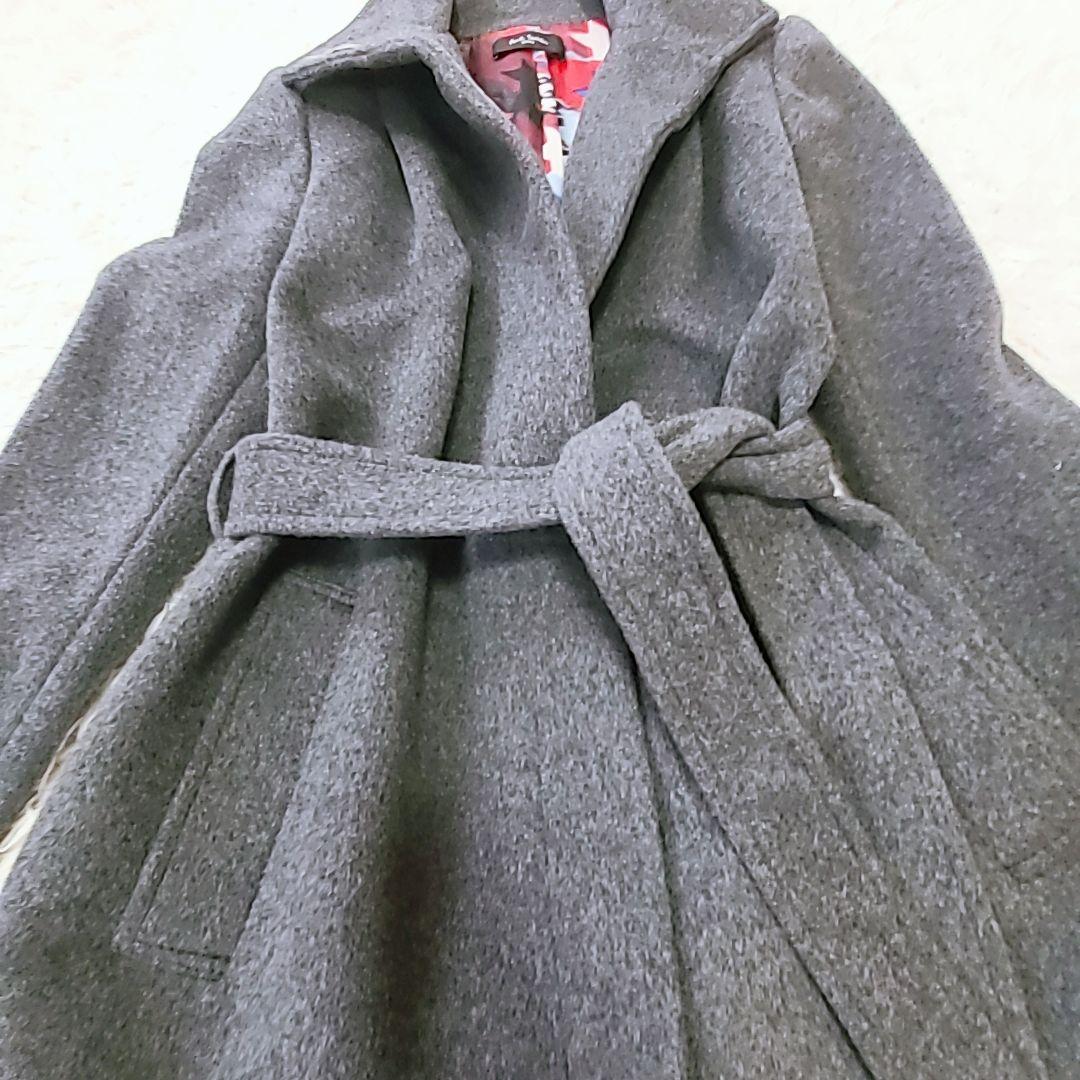 極美品 ポール・スミスブラック スタンドカラーコート XL ベルト 裏地派手