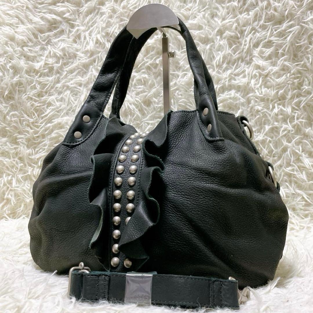 TRES シボ革 2way ショルダーバッグ スタッズ ブラック 黒 y2k