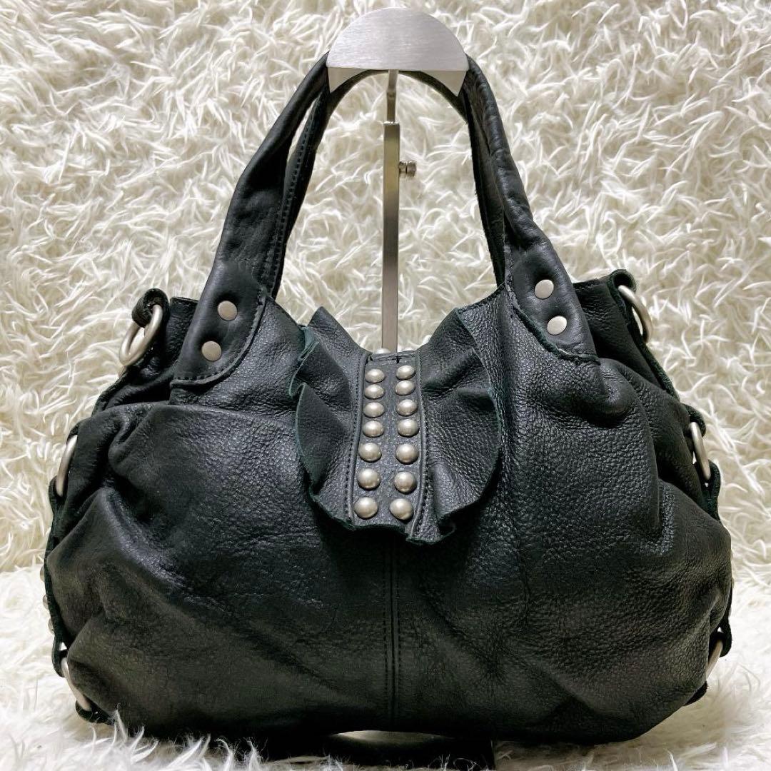 TRES シボ革 2way ショルダーバッグ スタッズ ブラック 黒 y2k