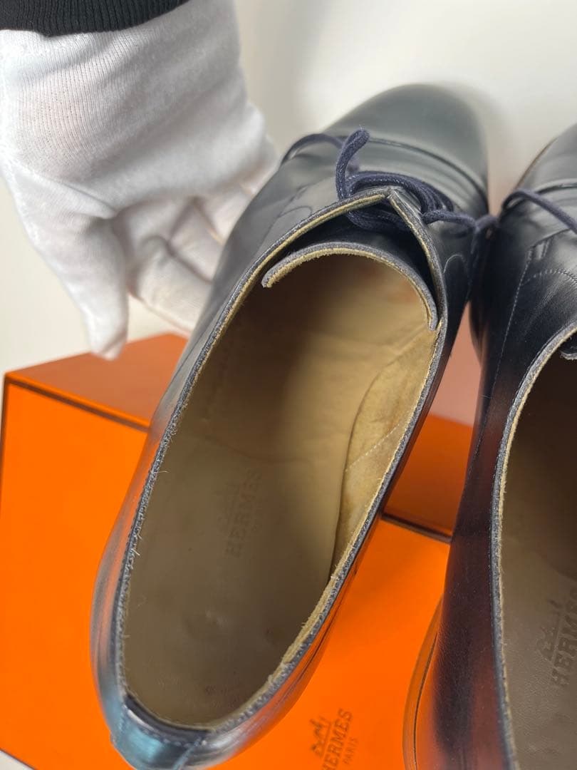 エルメス ストレートチップ 外羽根 レザー ダービーシューズ イタリア製 革靴