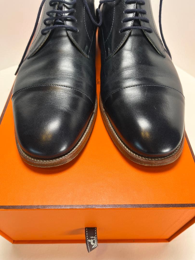 エルメス ストレートチップ 外羽根 レザー ダービーシューズ イタリア製 革靴